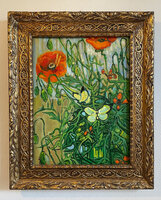 Vlinders en Klaprozen ingelijste Van Gogh replica, geschilderd in olieverf op doek