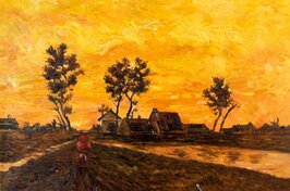 Landschap bij Zonsondergang Van Gogh Reproductie, geschilderd in olieverf op doek