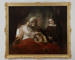 Jacob zegent de zonen van Jozef door Nard Kwast Rembrandt replica, geschilderd in olieverf op doek