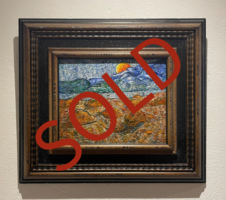 Landschap met korenschelven en opkomende maan ingelijste Van Gogh reproductie, geschilderd in olieverf op doek