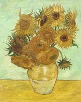 Vaas met twaalf Zonnebloemen Van Gogh reproductie, geschilderd in olieverf op doek