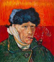 Zelfportret met Verbonden Oor Van Gogh reproductie, geschilderd in olieverf op doek