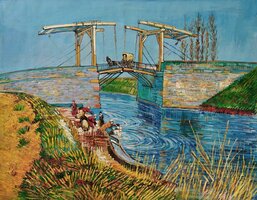 De Brug van Langlois met Wassende Vrouwen Van Gogh reproductie, geschilderd in olieverf op doek