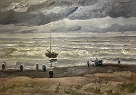 Zeegezicht bij Scheveningen Van Gogh Reproductie, geschilderd in olieverf op doek