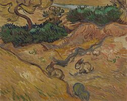 Landschap met konijnen Van Gogh reproductie, geschilderd in olieverf op doek