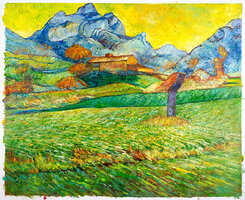 Korenvelden voor Berglandschap Van Gogh reproductie, geschilderd in olieverf op doek
