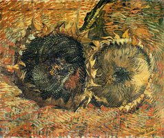 Twee Afgesneden Zonnebloemen Van Gogh reproductie, geschilderd in olieverf op doek